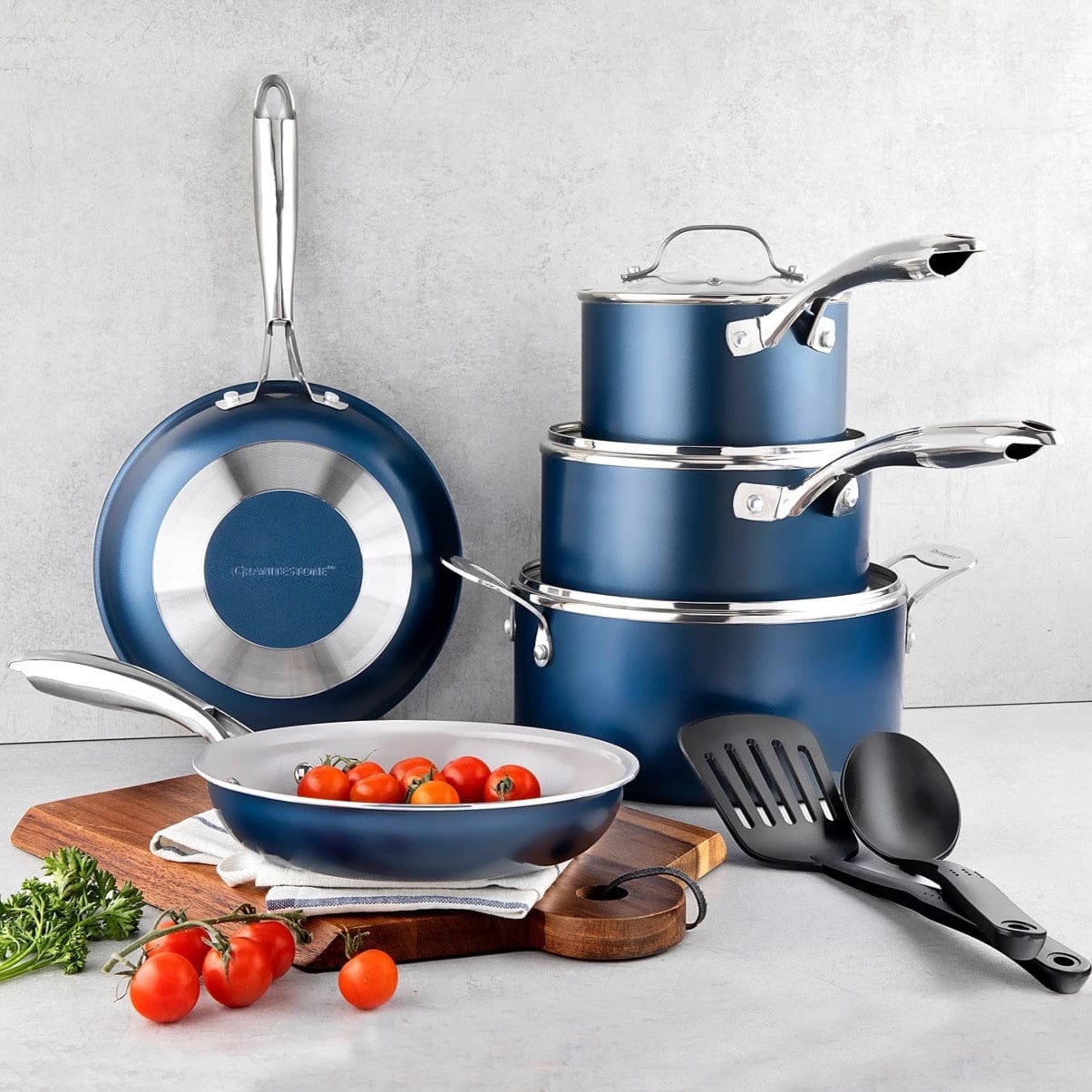 Granitestone Blue 5 Piece Nonstick Cookware Set with Stay Cool