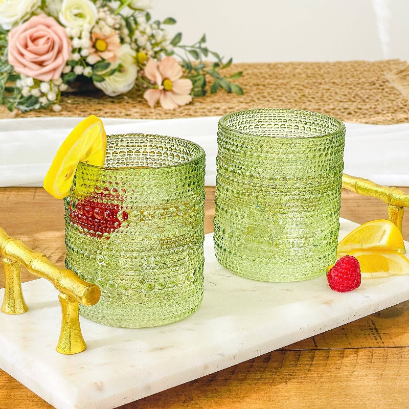 10 oz Beaded Sage Green Old Fashion Drinking Glass Set of 6 27204GN