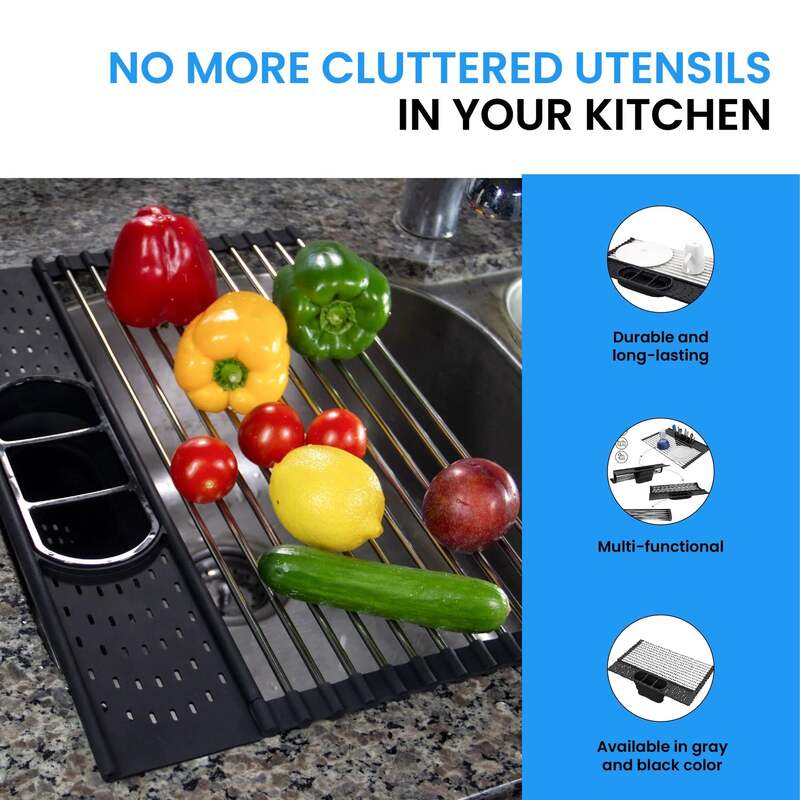 Roll-up Dish Rack with Utensil Organizer