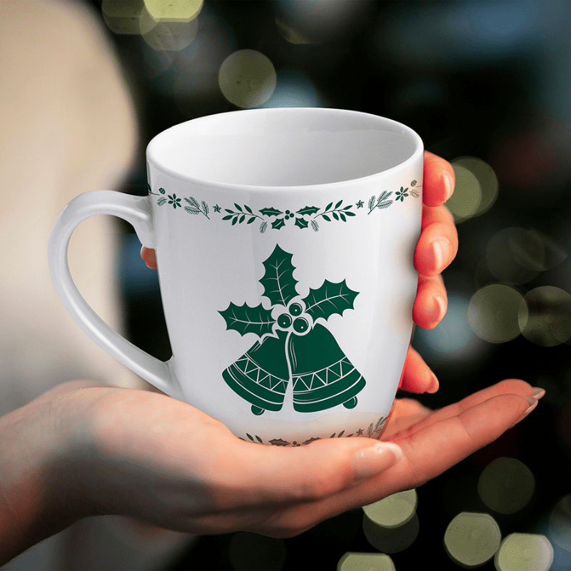 Ceramic Christmas Cups & Saucers Set PG94082-GREEN
