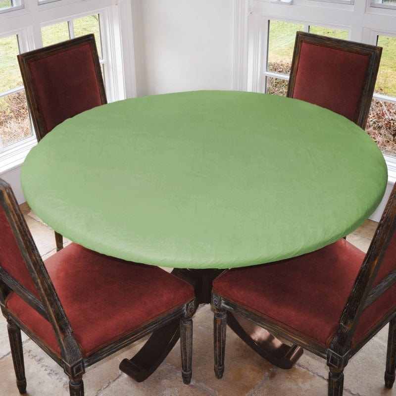 Flannel Backed Vinyl Fitted Table Covers 44" Round / Basketweave Green ETWCF52