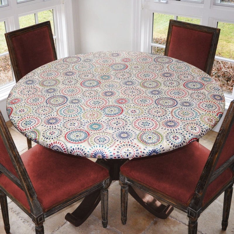 Flannel Backed Vinyl Fitted Table Covers 44" Round / Geometric Medallion ETOVMED48