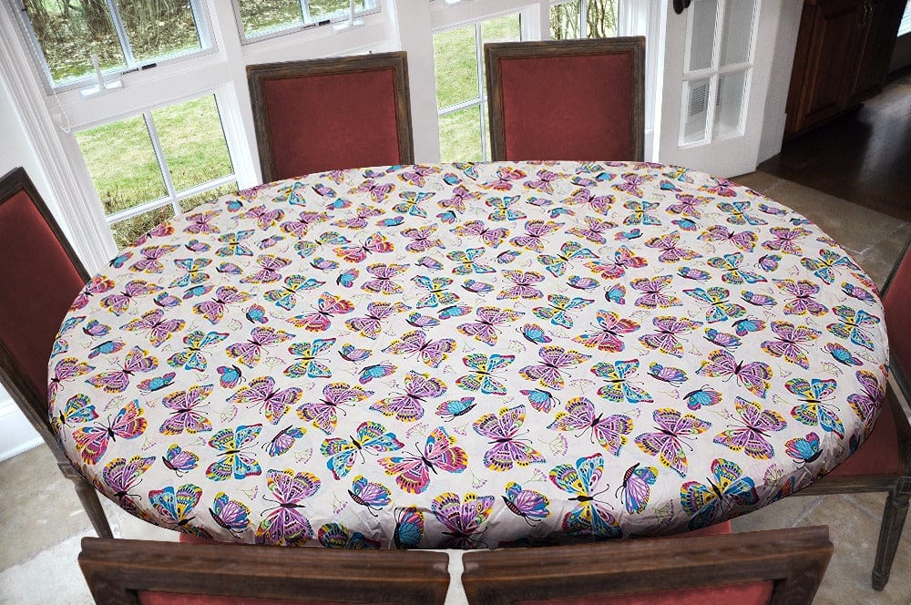 Flannel Backed Vinyl Fitted Table Covers 48" x 68" Oblong / Colorful Butterfly ETBUT76
