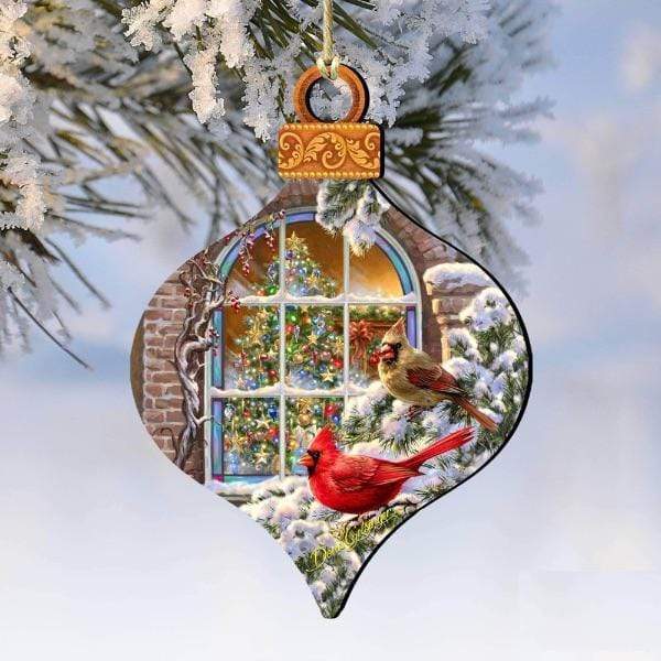 Handcrafted Wood Ornament - Winter House Cardinals 8031110-1318