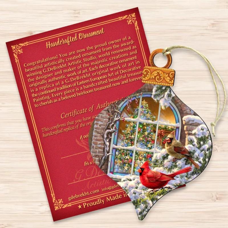 Handcrafted Wood Ornament - Winter House Cardinals 8031110-1318