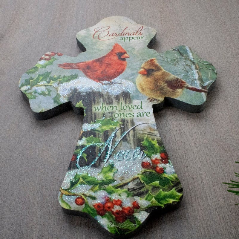 Holly Cardinals Wooden Cross by Dona Gelsinger A2368