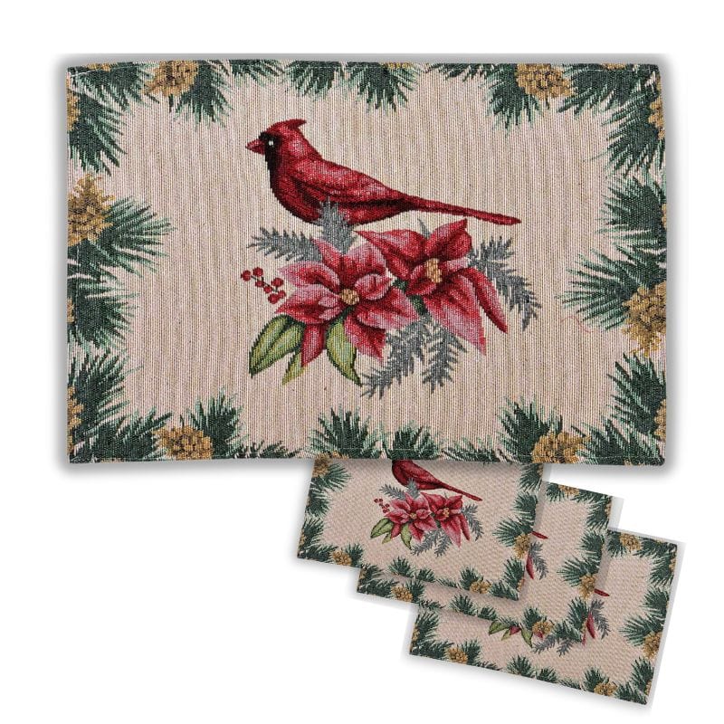 Set of 4 Christmas Tapestry Placemats Cardinal 154-P-2