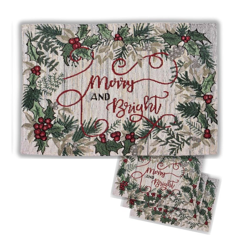 Set of 4 Christmas Tapestry Placemats Merry and Bright 154-P-3
