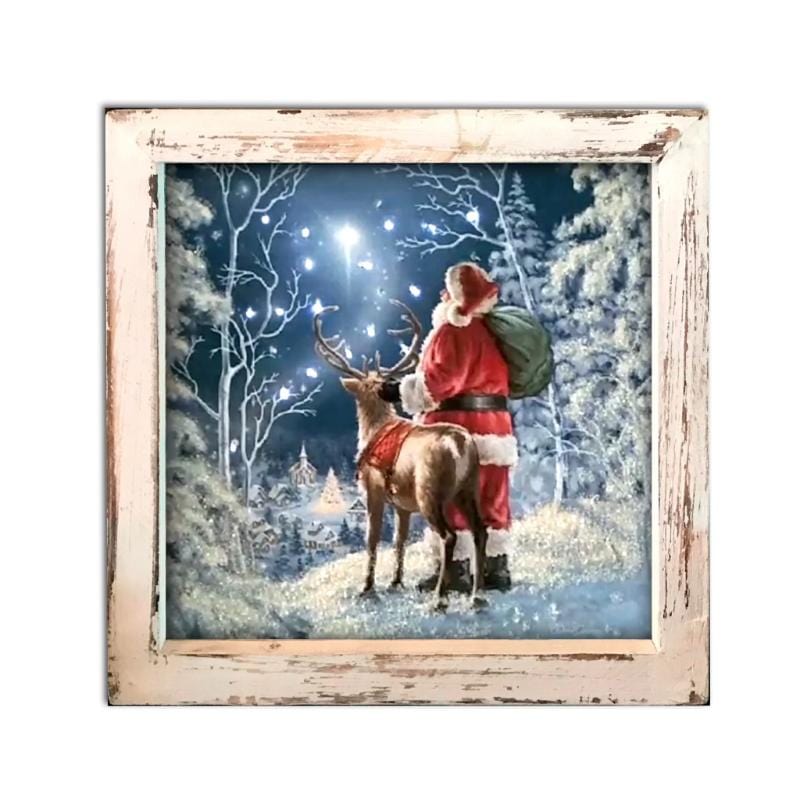 Starry Night Santa LED Fiber Optic Lighted Shadow Box A1018