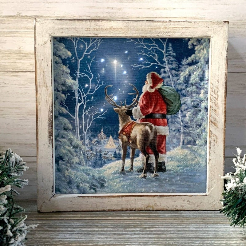 Starry Night Santa Lighted Shadow Box A1018