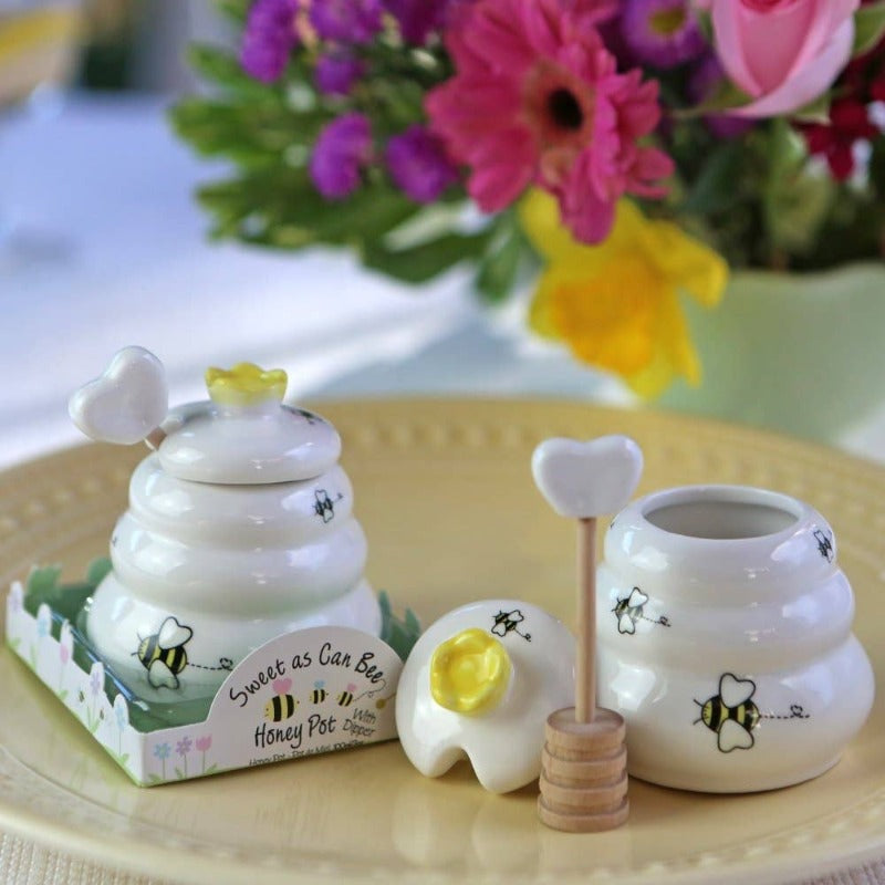 "Sweet As Can Bee" Ceramic Honey Pot with Wooden Dipper 23261WT