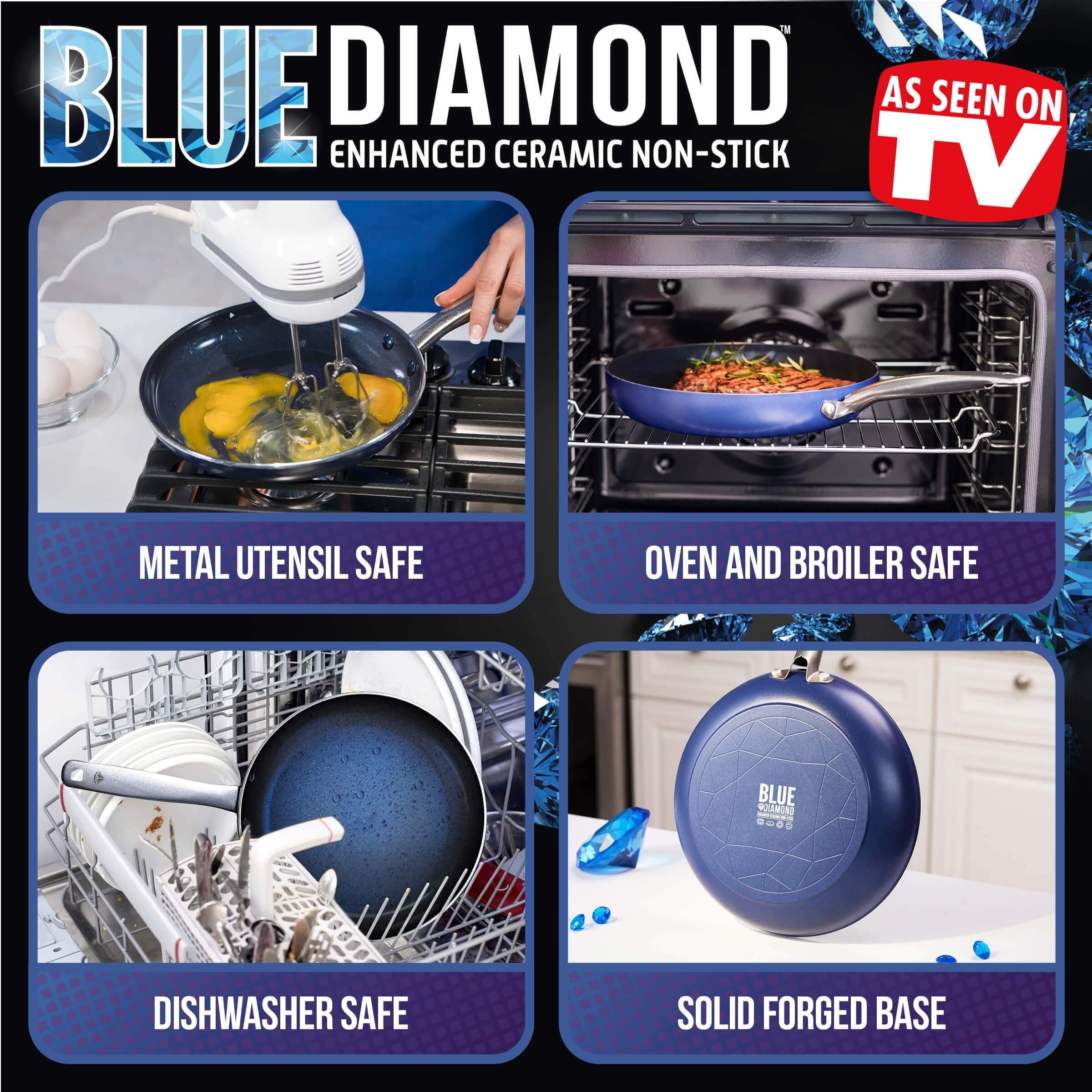 Blue Diamond 10-piece Enhanced Ceramic Nonstick Cookware Set As Seen on TV