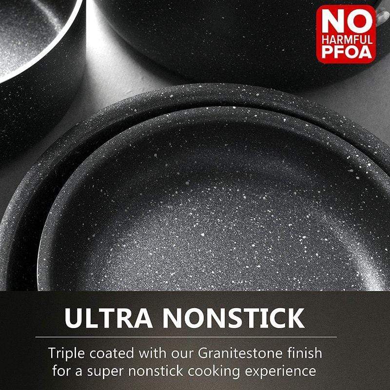 Granitestone Stackable 10 Piece Space Saving Nonstick Cookware Set with  Utensils, Oven & Dishwasher Safe & Reviews