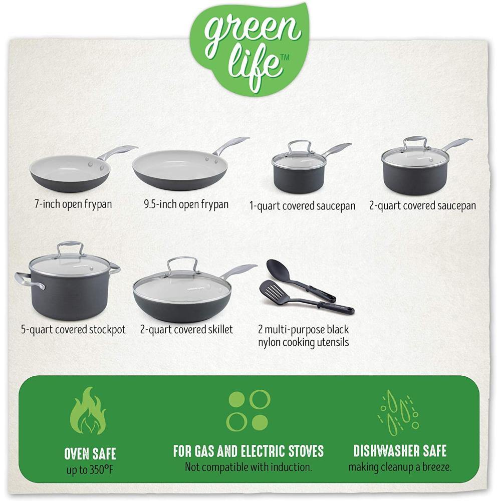 12 Piece GreenLife Classic Pro Hard Anodized Cookware Set CC000801-001