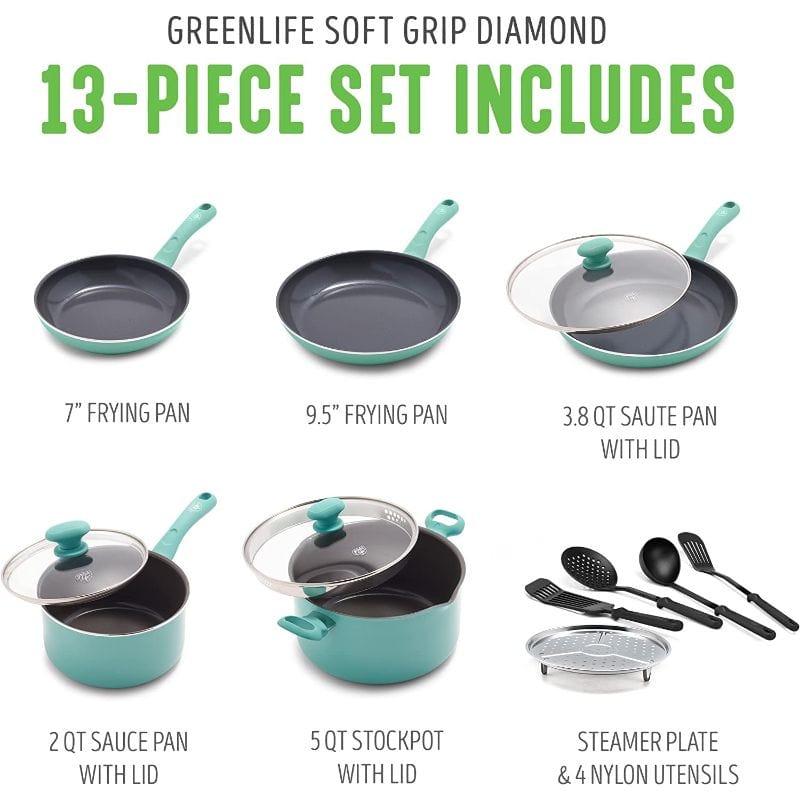 13 Piece GreenLife Ceramic Non-stick Cookware