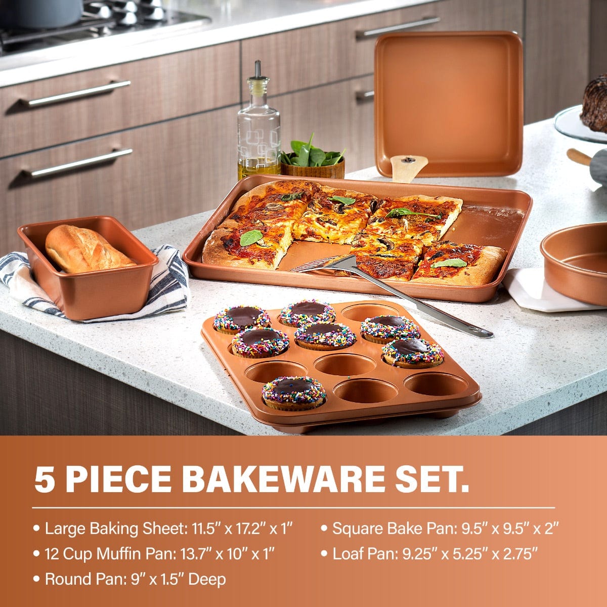 15 Piece Gotham Steel Hammered Copper Cookware & Bakeware Set EM2984