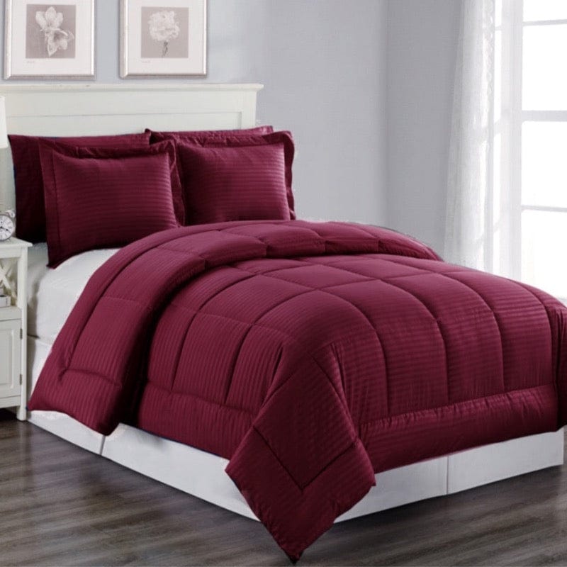 3 Piece Embossed Hotel Quality Comforter and Sham Set Burgundy 014663