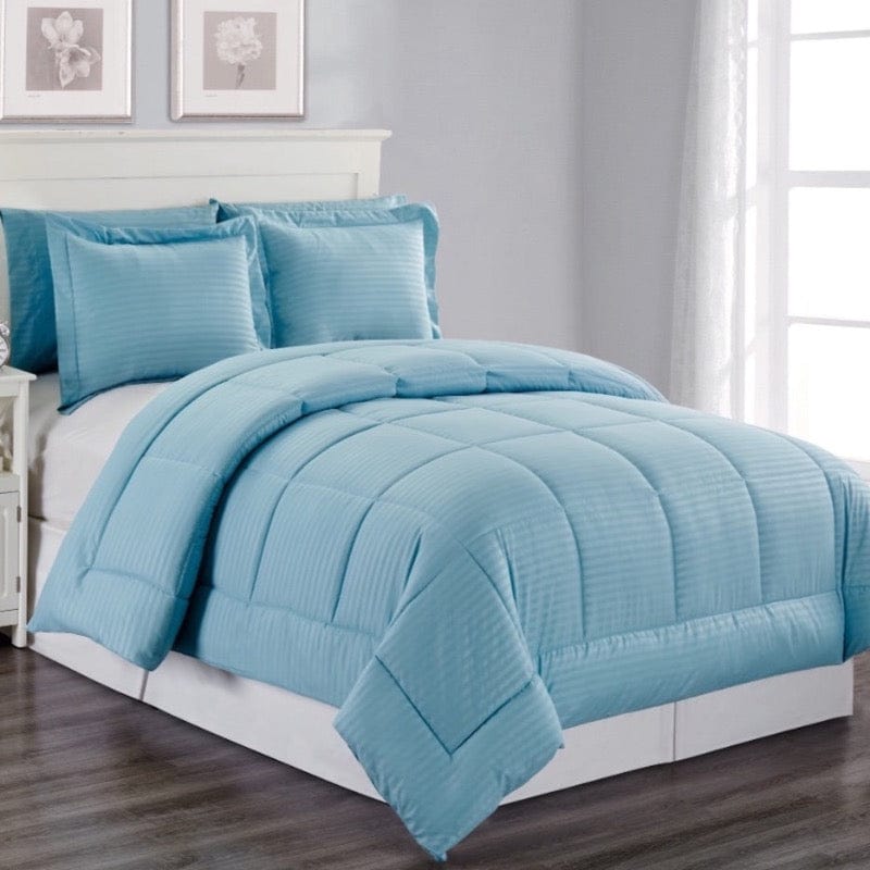 3 Piece Embossed Hotel Quality Comforter and Sham Set Ocean Blue 014694