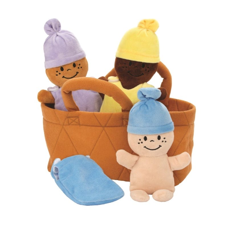3 Plush Baby Dolls Set in a Basket 5388