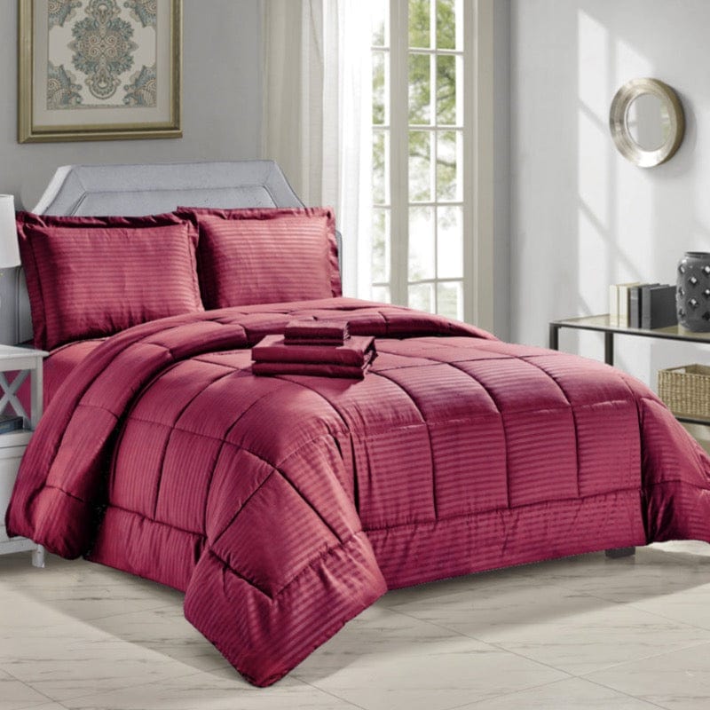 8 Piece Embossed Dobby Stripe Bed in a Bag Burgundy / Queen 014731
