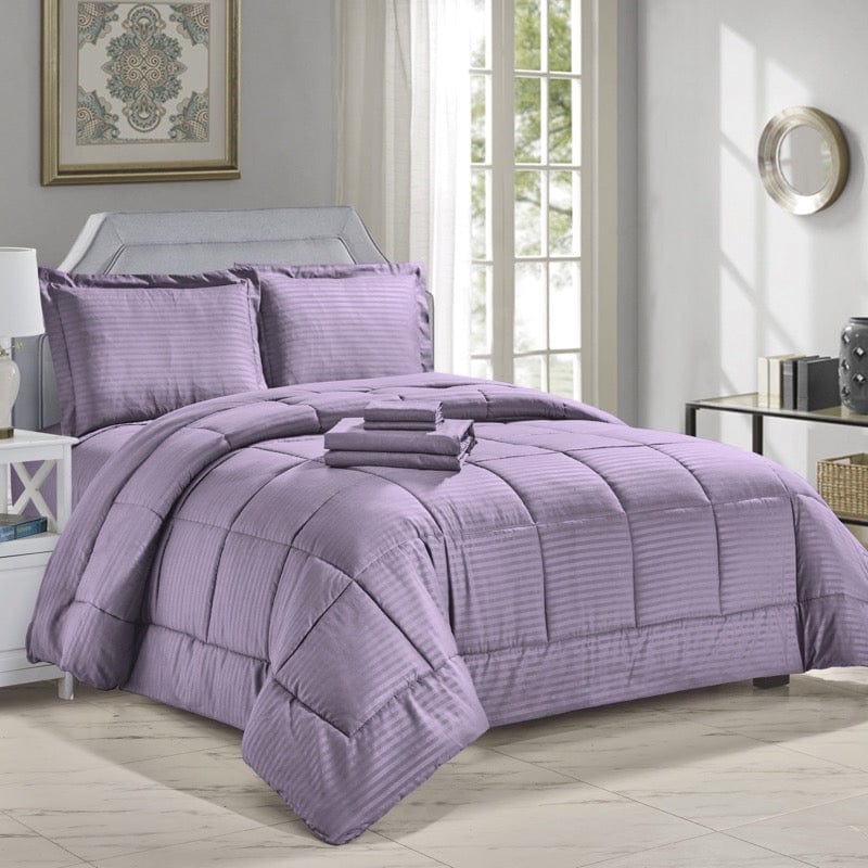 8 Piece Embossed Dobby Stripe Bed in a Bag Plum / Queen 014755