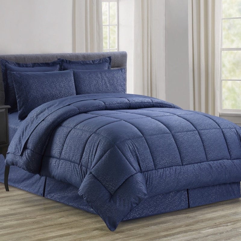 8 Piece Embossed Vine King Bed in a Bag Navy 639772