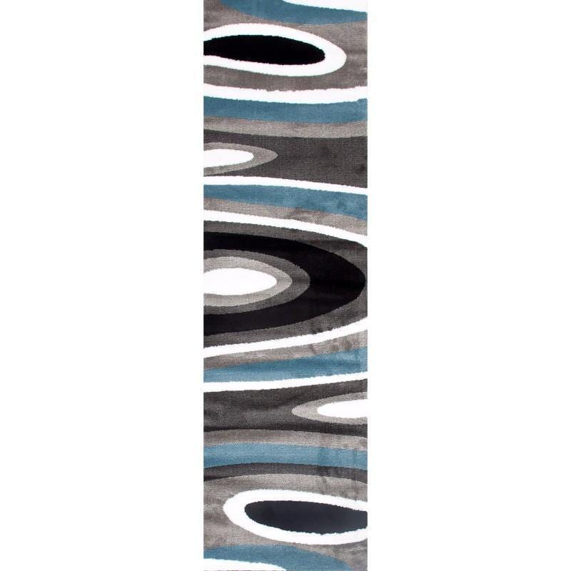 Alpine Abstract Modern Waves Area Rugs 2' X 8' 110 Blue 2 X 8