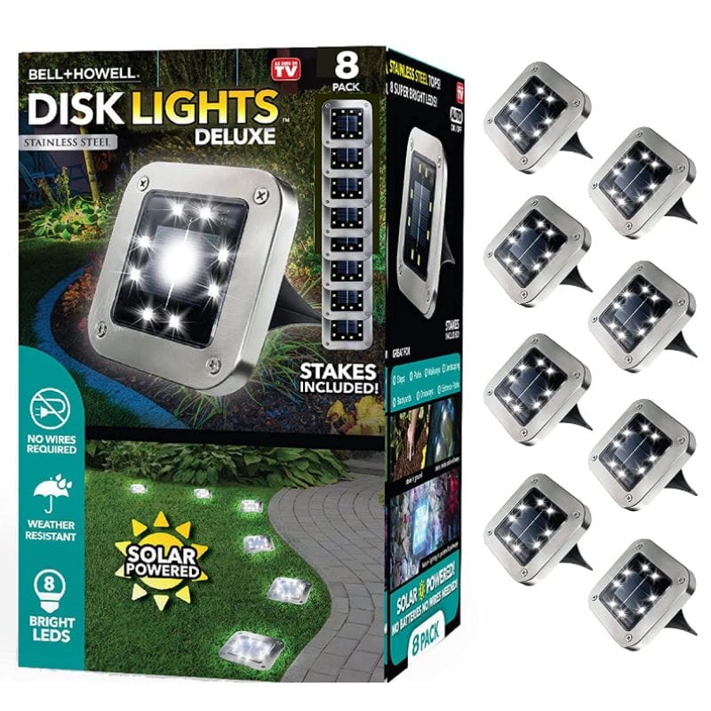 Bell+Howell Solar Outdoor In-Ground Square Disk Path Lights 8 Pack EM8742