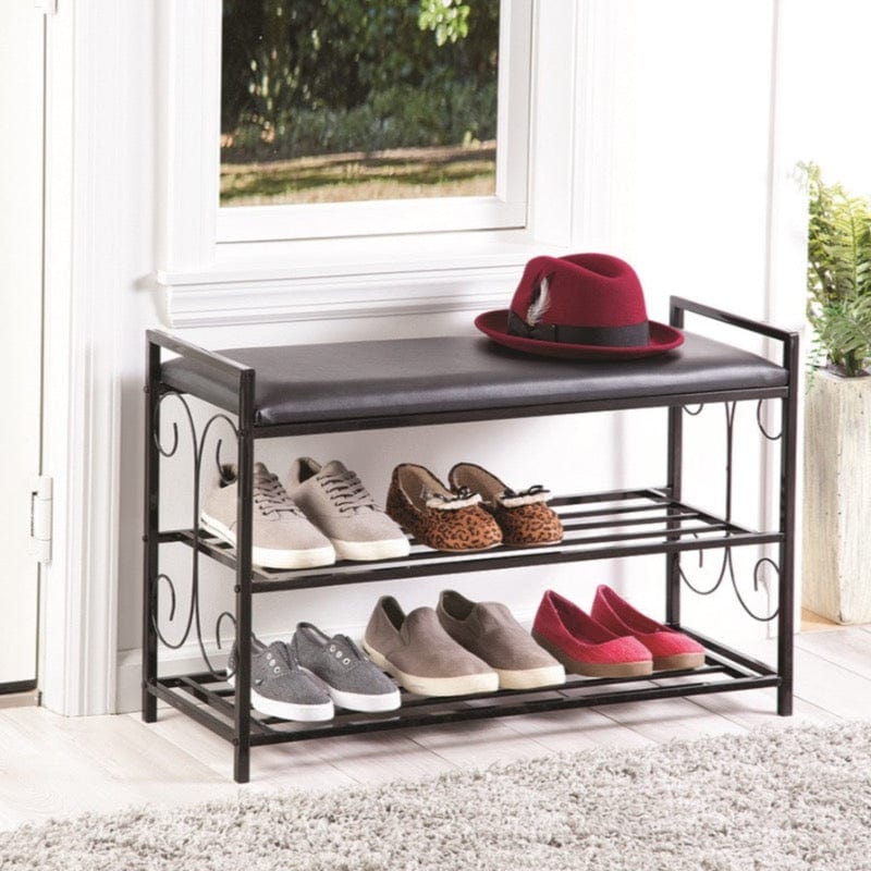 Black Metal Shoe Bench with Padded Seat 5276