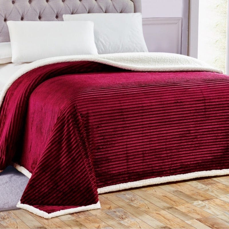 Corduroy Sherpa Reversible Oversized Bedding Blanket Burgundy / King 353331