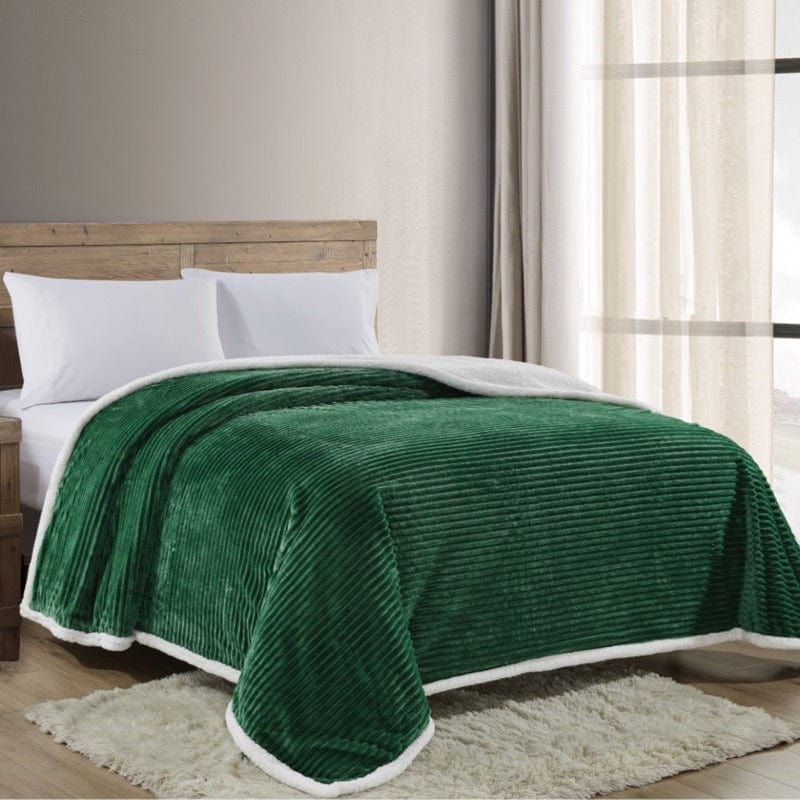 Corduroy Sherpa Reversible Oversized Bedding Blanket Green / King 112039