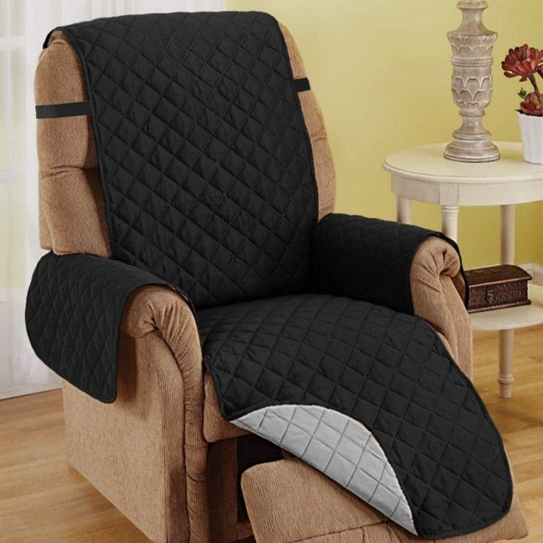 Extra Large Quilted Recliner Protector With Pockets Black Gray 702615