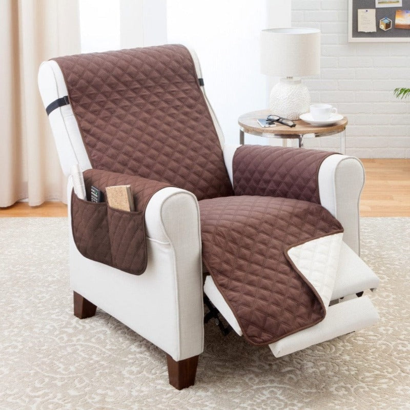 Extra Large Quilted Recliner Protector With Pockets Chocolate 702608