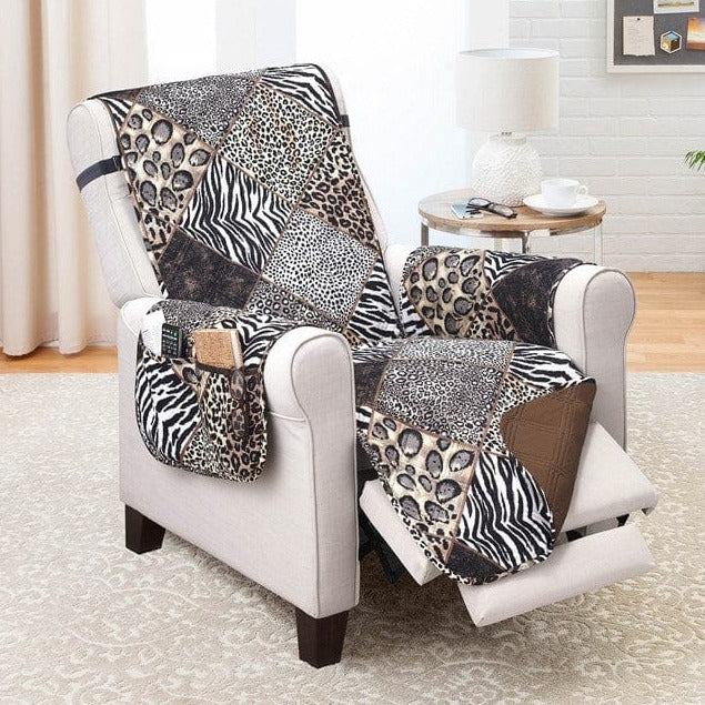 Extra Large Quilted Recliner Protector With Pockets Safari 904606