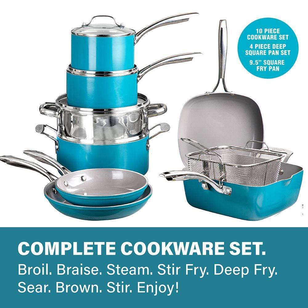 Gotham Steel 20 Piece Non-Stick Cookware and Bakeware Set - Ocean Blue EM7528