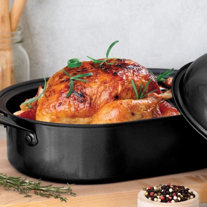Granite Stone Aluminum Nonstick Covered Oval Roasting Pan with Lid