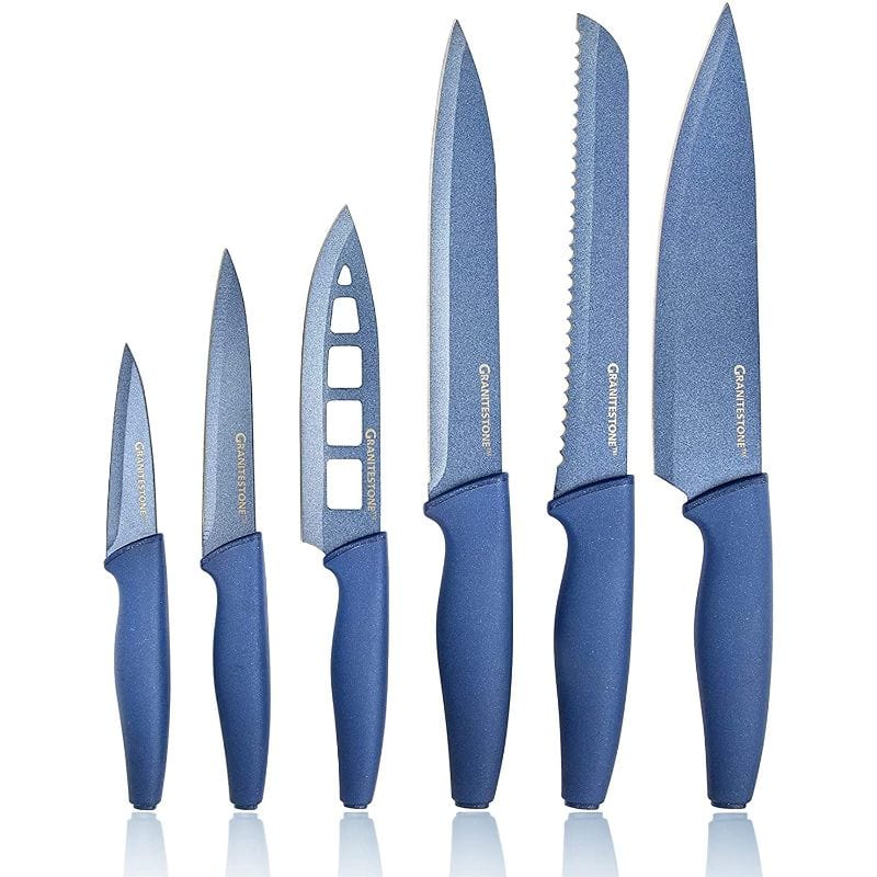 GraniteStone Nutriblade 6 Piece Non-Stick Knife Set Blue EM7901