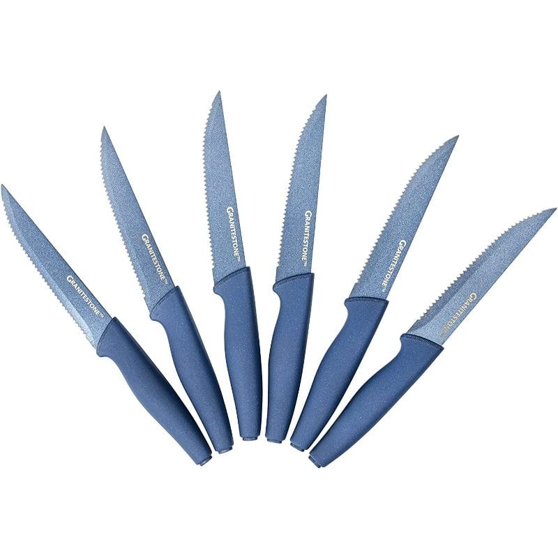 GraniteStone Nutriblade 6 Piece Non-Stick Steak Knife Set Blue EM8043