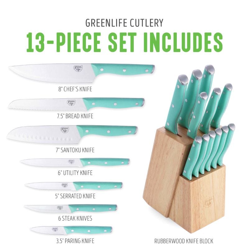 3-Piece Turquoise Green Life High Carbon Stainless Steel Knife Set with  Covers