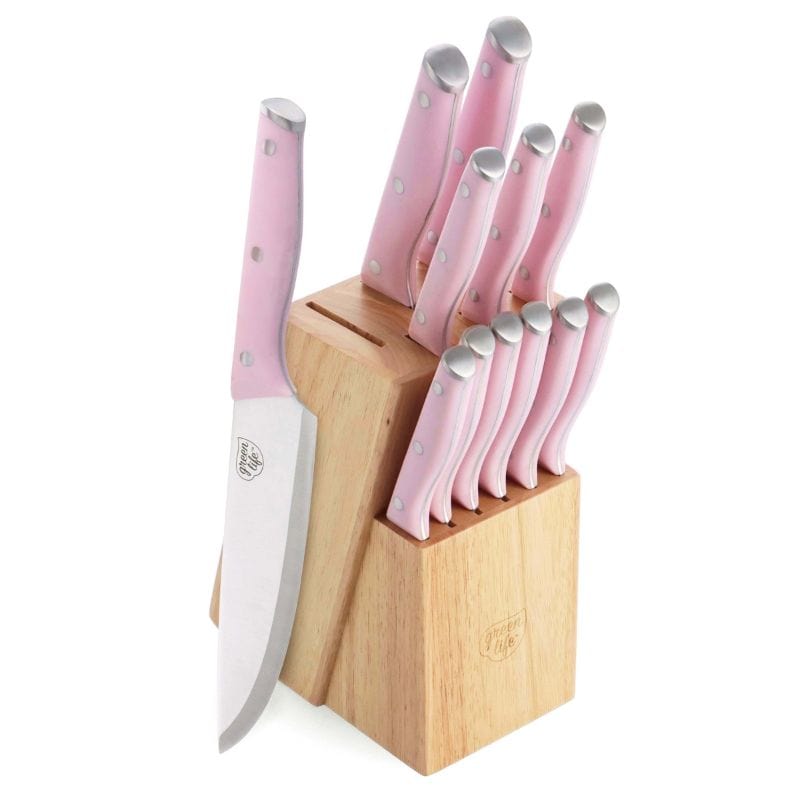 GreenLife High-Carbon Stainless Steel 13pc. Knife Block Cutlery Set Pink CC005809-001