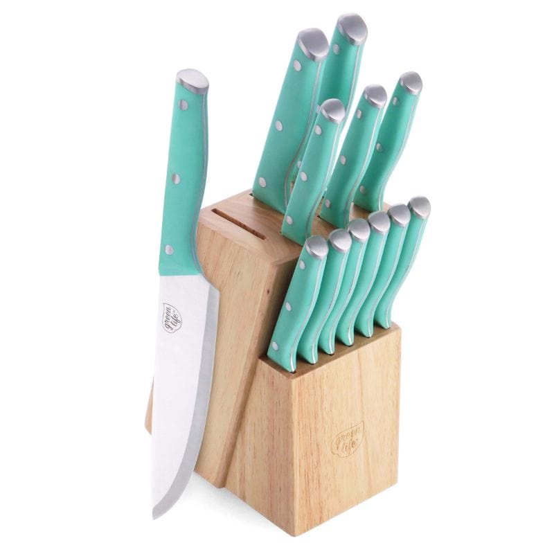 GreenLife High-Carbon Stainless Steel 13pc. Knife Block Cutlery Set Turquoise CC005808-001