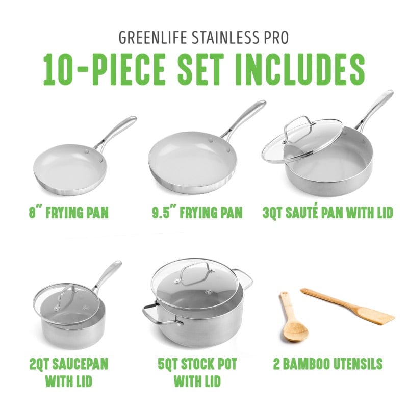 GreenLife Stainless Steel PRO 10pc Set - 3-Ply SS CC005551-001