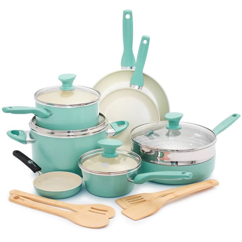 GreenPan Rio Nonstick Turquoise 16 Piece Cookware Set CC002482-001