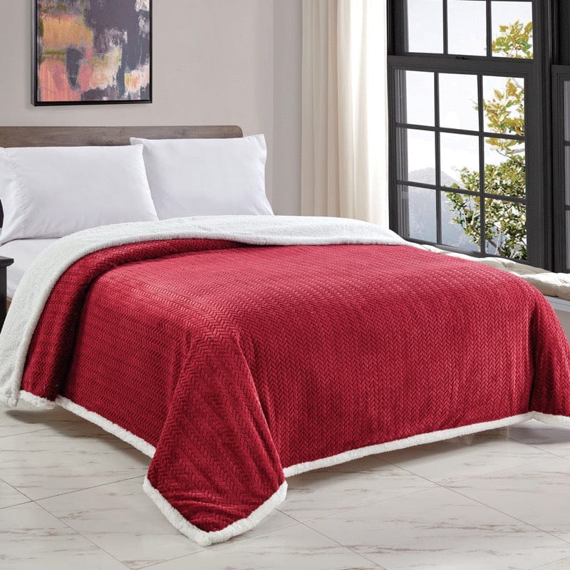 Jacquard Sherpa Oversized Bedding and Blanket Burgundy / Queen 013727