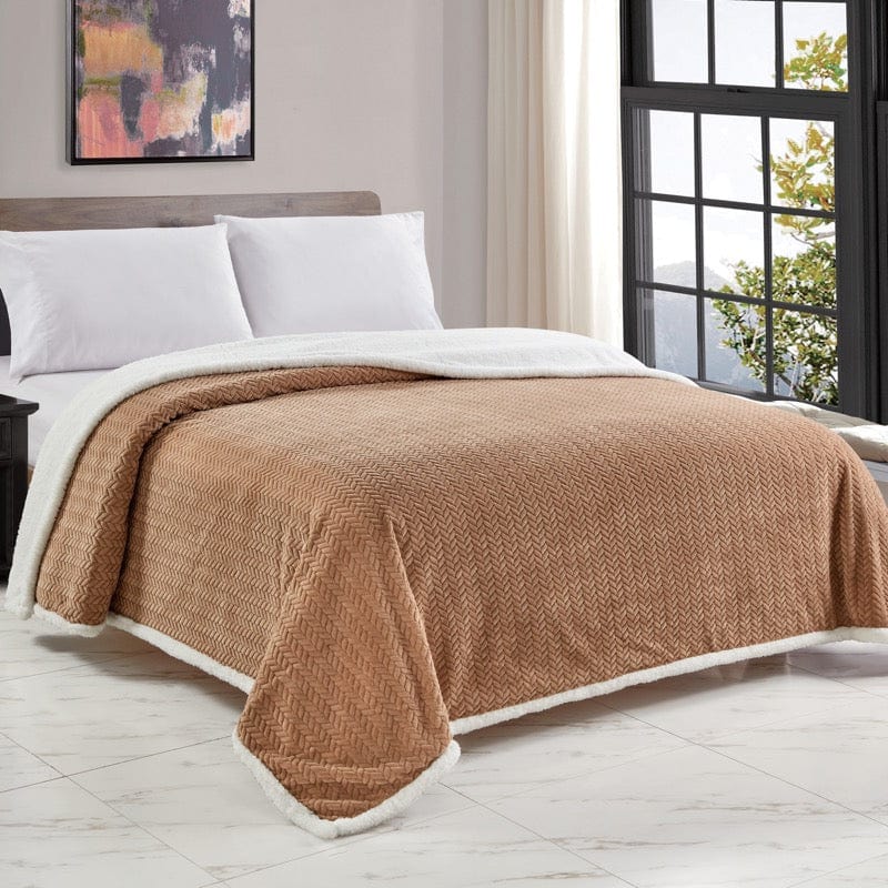 Jacquard Sherpa Oversized Bedding and Blanket Taupe / Queen 013734
