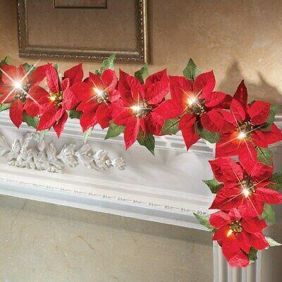 Lighted Holiday Poinsettia Garland L7870