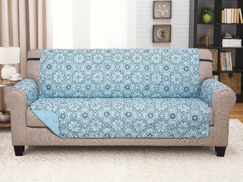 Quilted Sofa Slipcover Protectors Starburst Aqua 704855