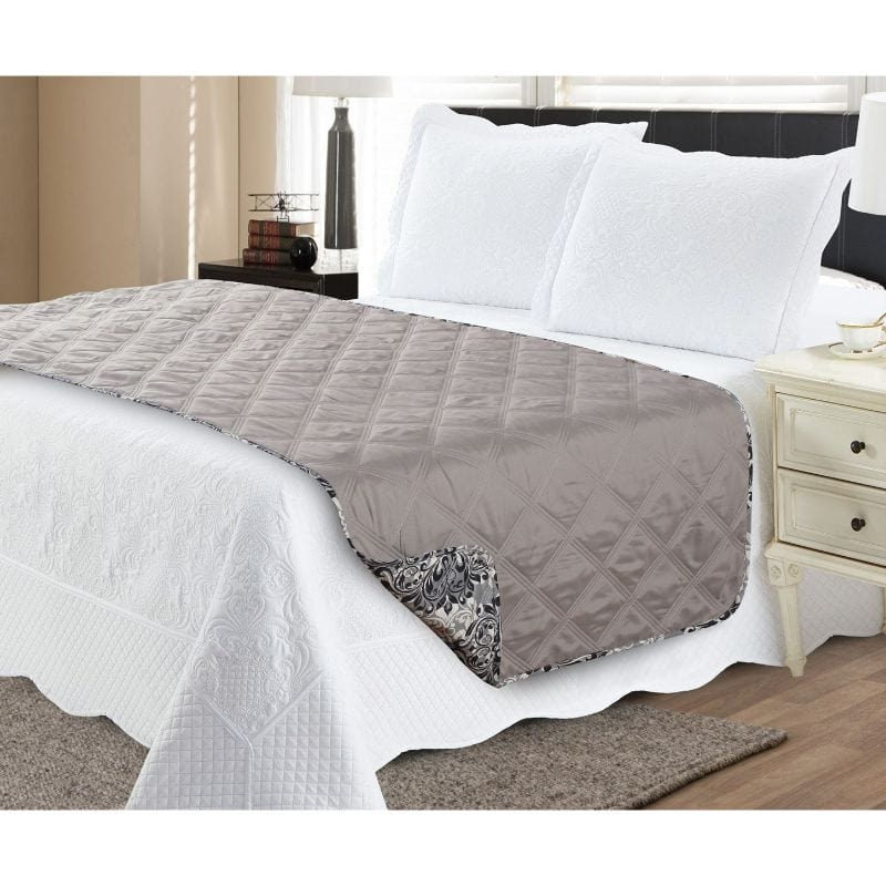 Reversible Stitched Bed Protector - French Damask Grey