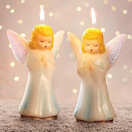 Set of 2 Holiday Praying Angel Candles M0530