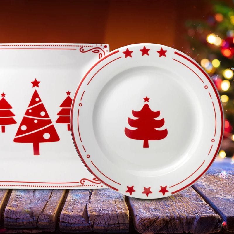 Set of 2 Platters w/ Holiday Print and Message, 1 Round 12" Diameter and 1 Square 12x12" PG94081